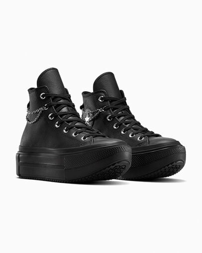 Chuck Taylor All Star Lift Double Stack Platform Chains Black/Black/Silver, Top and Side View