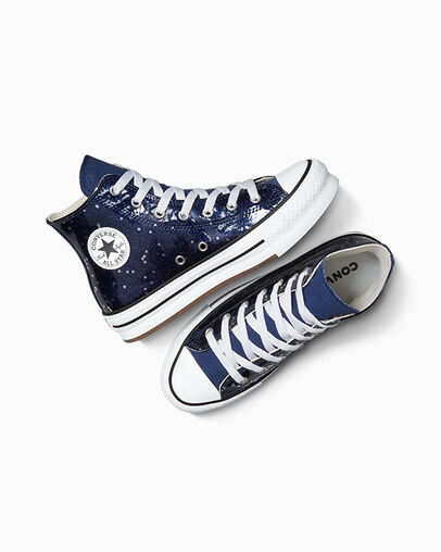 Chuck Taylor All Star EVA Lift Platform Glitter Navy/White/Egret, Angled View