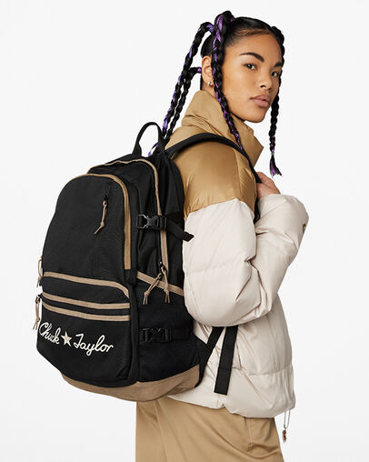 Straight Edge Backpack Black/Sandalwood/White, Front View