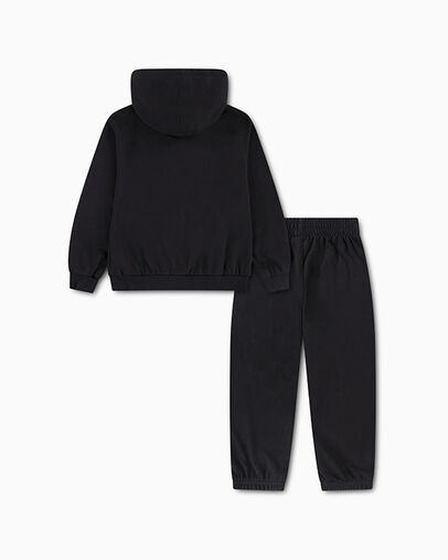 Chest Stripe Graphic Hoodie 2-Piece Set Black/Egret, Back View