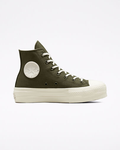 Chuck Taylor All Star Lift Platform Hybrid Texture Cargo Khaki/Egret/Egret, Outer Side View