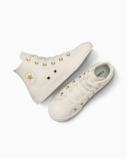 Chuck Taylor All Star Gold Luxe Egret/Metallic Light Gold, Angled View