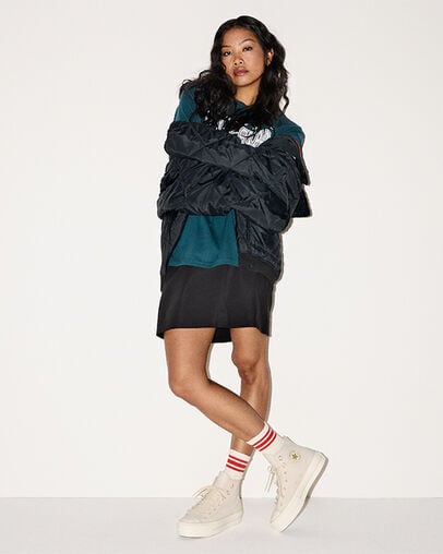 Chuck Taylor All Star Lift Platform Glam Leather Light Dune/Light Dune/Egret, On Foot Shot 1