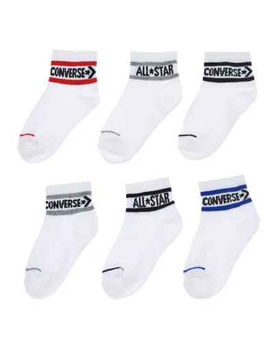 6-Pack Striped Logo Quarter Socks White, Front View