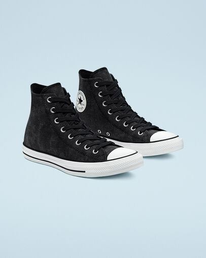 Chuck Taylor All Star Washed Canvas Black/Black/Egret, Angled View