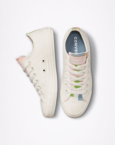 Chuck Taylor All Star Crafted Abstract Stripes Egret/Indigo Oxide/Pink Clay, Top and Side View