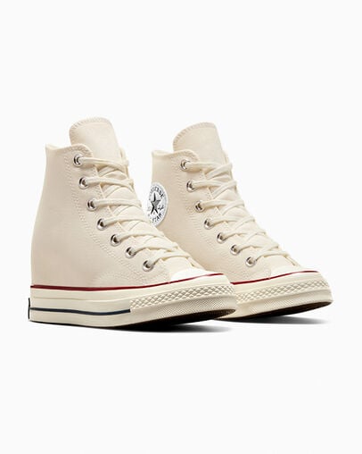 Chuck 70 Wedge Platform Egret/Schwarz/Rot, Top and Side View