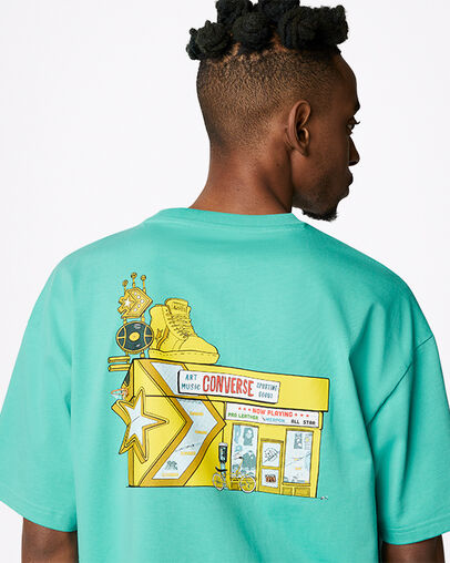 Sneaker Store Graphic Tee Washed Teal, Detail View