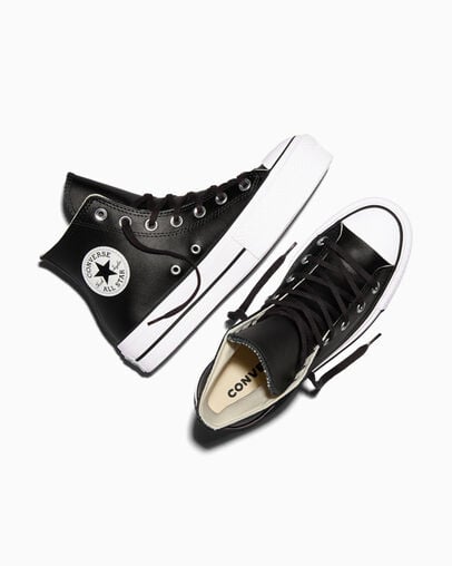 Chuck Taylor All Star Platform Leather Schwarz/Schwarz/Wei&szlig;, Angled View