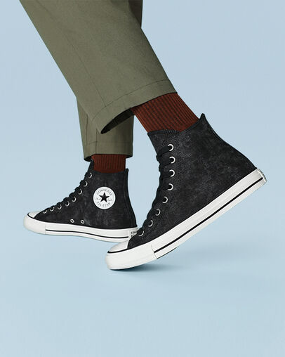 Chuck Taylor All Star Washed Canvas Black/Black/Egret, On Foot Shot 1