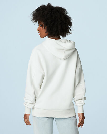 Oversized Logo Fleece Pullover Hoodie Vintage White, Back View