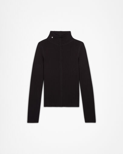 Long Sleeve Mock Neck Shirt Black, Front View