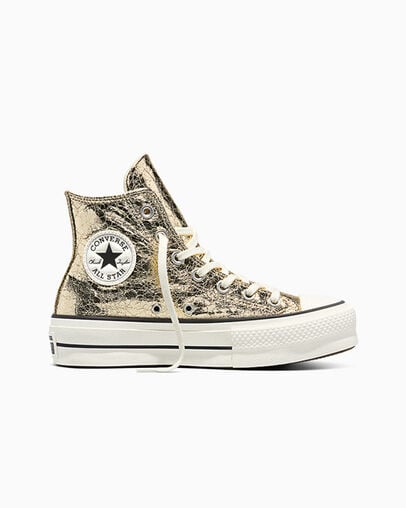 Chuck Taylor All Star Lift Platform Metallic Crackle Metallic Gold/Vintage White, Outer Side View
