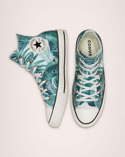 Chuck Taylor All Star Wild Florals Egret/Green/Black, Top and Side View