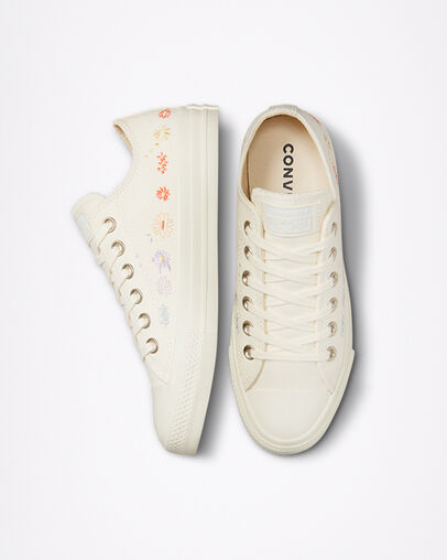 Chuck Taylor All Star Embroidered Floral Egret/Multi/Black, Top and Side View