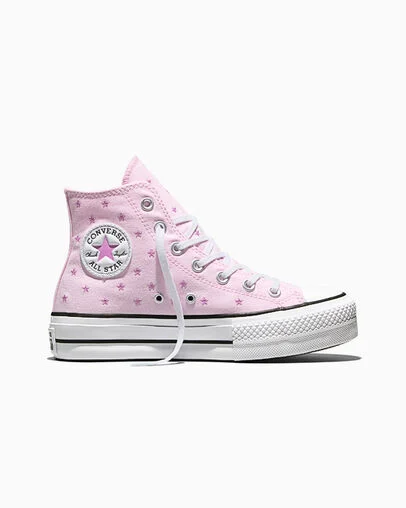 Chuck Taylor All Star Lift Platform Embroidered Stars New Found Bloom Pink/Lt Shocking Orchid Pink/White, Outer Side View