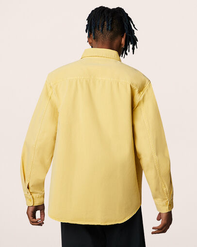 Woven Long Sleeve Button Down Washed Saturn Gold, Back View