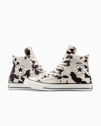 Chuck Taylor All Star Cow Print Pony Hair Egret/Mudguard/Black, Detail Angle View