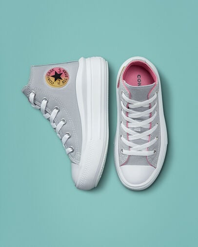 Chuck Taylor All Star Move Platform Gel Patch Gravel/Pink/White, Top and Side View