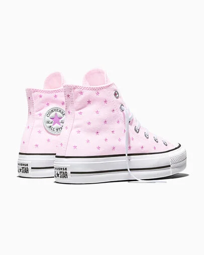 Chuck Taylor All Star Lift Platform Embroidered Stars New Found Bloom Pink/Lt Shocking Orchid Pink/White, Heel View