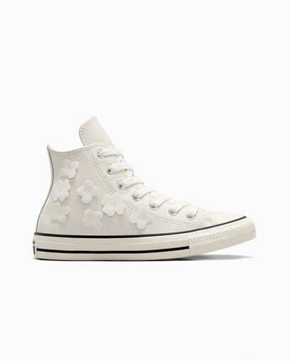 Chuck Taylor All Star Leather 3D Flowers Blanco vintage/Garza/Negro, Outer Side View