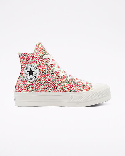Vintage Floral Platform Chuck Taylor All Star Blanc vintage/Rouge universit&eacute;, Outer Side View