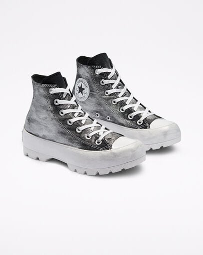 Chuck Taylor All Star Lugged LTD &Eacute;claboussures noir et argent, Angled View