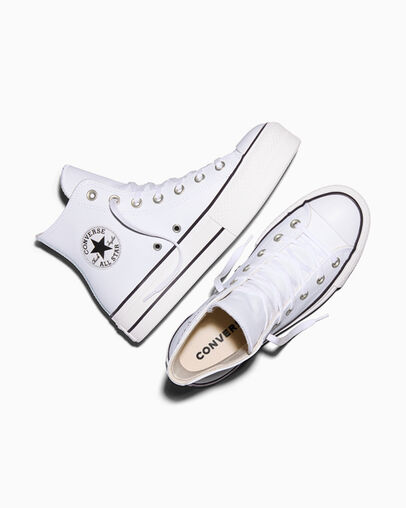 Chuck Taylor All Star Leather Platform White/Black/White, Angled View