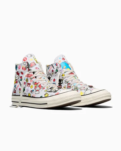 Converse x Hello Kitty And Friends Chuck 70 Stickers White/Pink/Green, Top and Side View