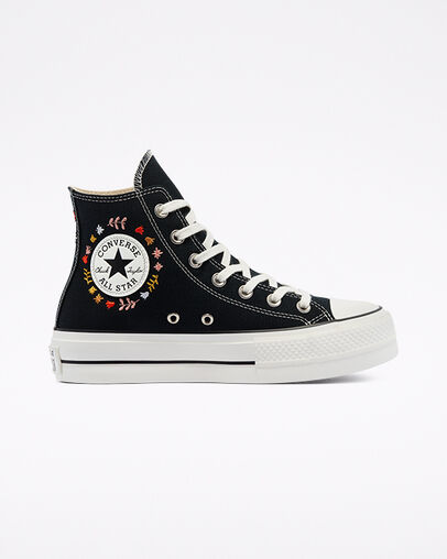 It's Okay To Wander Platform Chuck Taylor All Star Zwart/Vintage White/Multi, Outer Side View