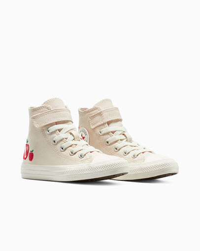 Chuck Taylor All Star Checkered Accents Easy-On Light Dune/Egret/Red, Top and Side View
