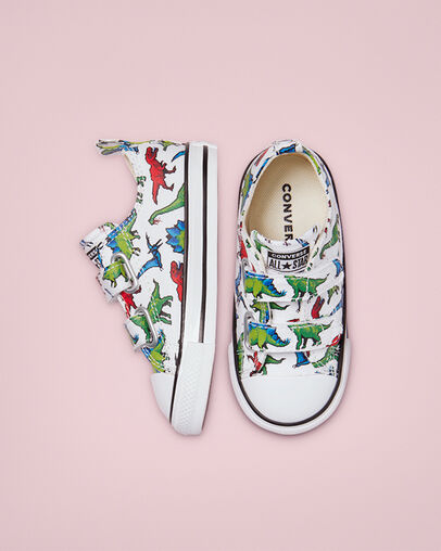 Chuck Taylor All Star Easy-On 8-Bit Dino White/Green/University Red, Top and Side View