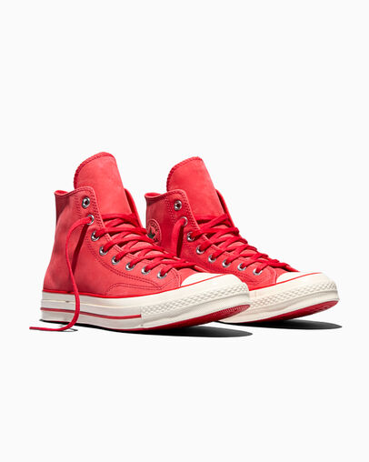 Chuck 70 Nubuck Leather University Red/Green/Egret, Top and Side View