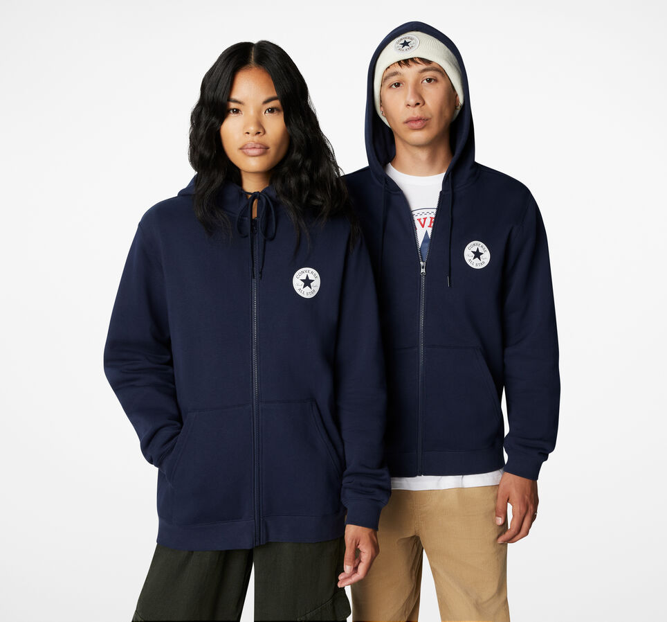 Converse Converse Go-To Chuck Taylor Patch Fleece-Hoodie mit Reißverschluss in Standardpassform Blue