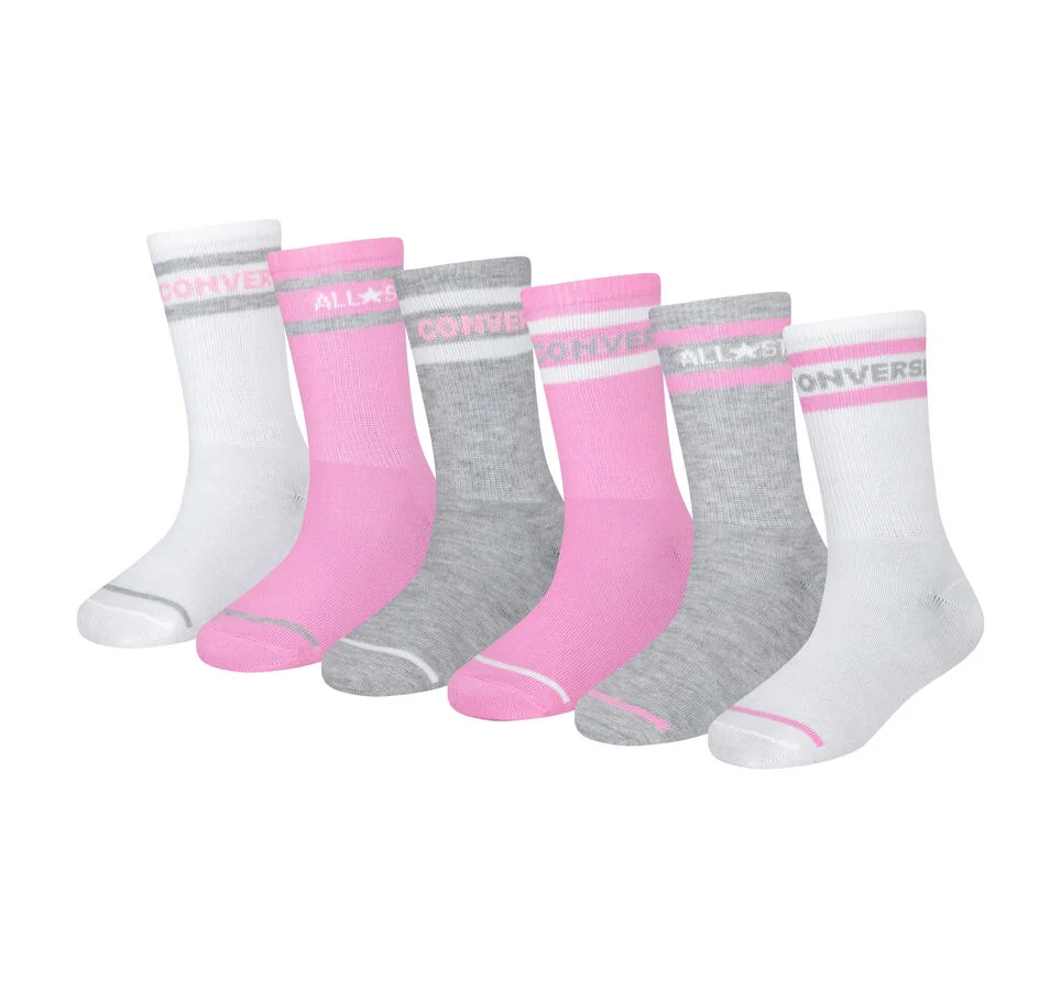 6-Pack Striped Logo Crew Socks Rosa Converse