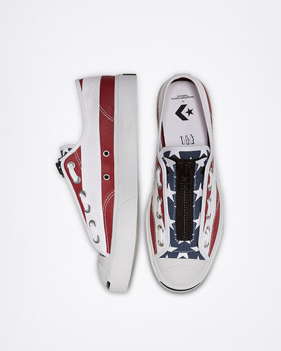 Converse x TheSoloist Jack Purcell Zip Wei&szlig;/Garnet/Mood Indigo, Top and Side View