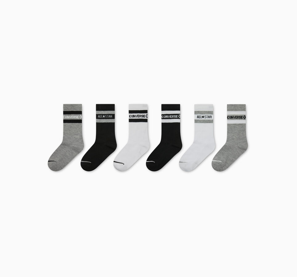 6-Pack Wordmark Stripe Crew Socks Dk Grey Heather