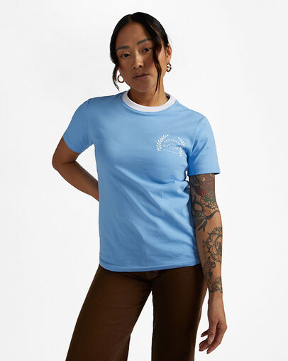 Retro Ringer T-Shirt Converse Light Blue, Front View