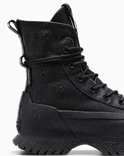 Chuck Taylor All Star Lugged 2.0 XHi Waterproof Leather Platform Negro/Negro/Piel de tibur&oacute;n, Detail Angle View