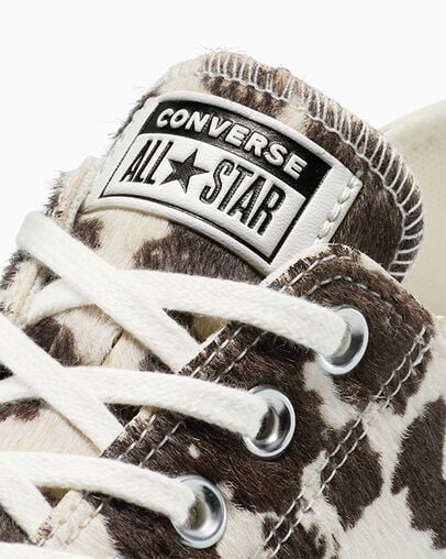 Chuck Taylor All Star Cow Print Pony Hair Egret/Mudguard/Black, Detail Angle View