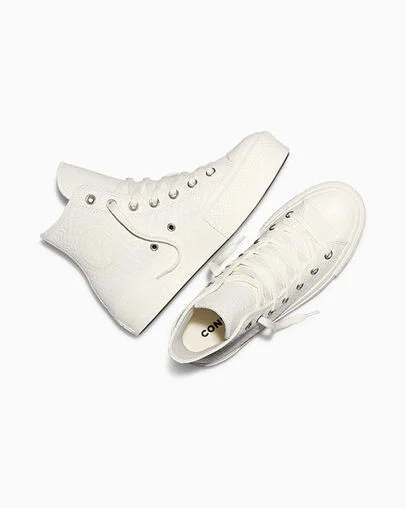 All Star Lift Platform Crocodile Egret/Egret/Vintage White, Angled View