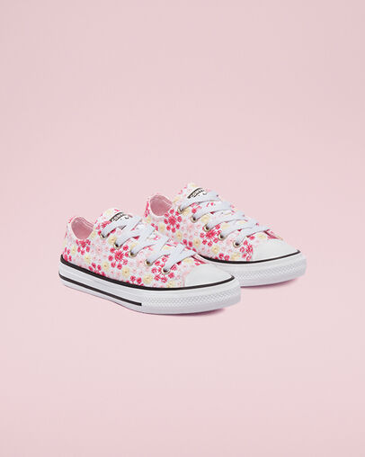 Canvas Broderie Chuck Taylor All Star Blanc/Rose/Noir, Angled View