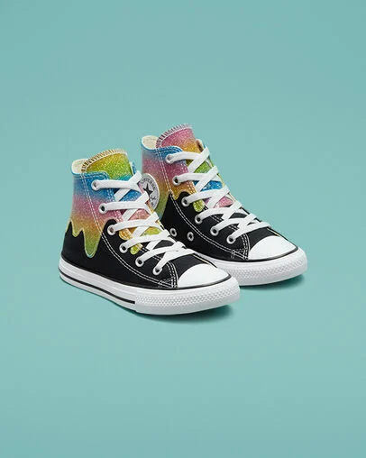 Chuck Taylor All Star Glitter Drip Black/Natural Ivory/Pink, Angled View