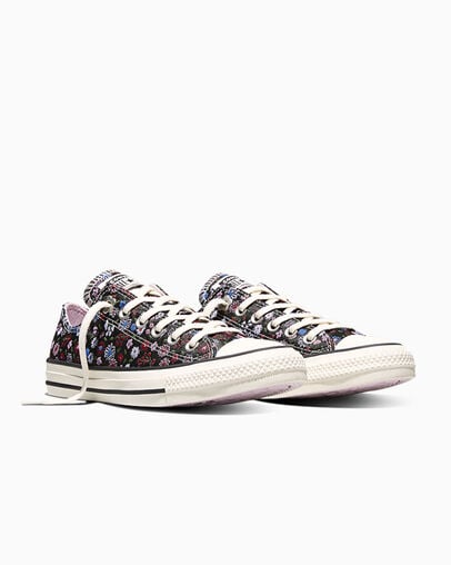 Chuck Taylor All Star Floral Accents Black/Egret/Cherry Balm, Top and Side View