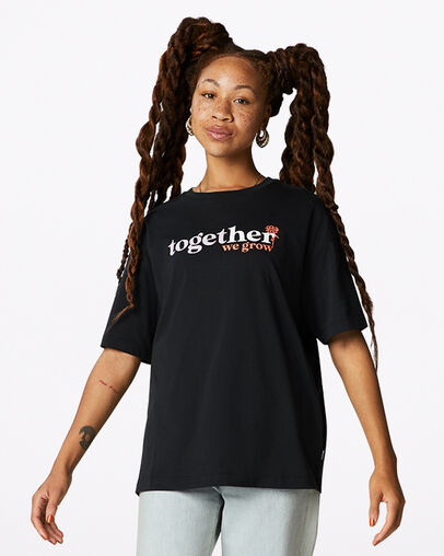 T-shirt boyfriend col ras du cou Together We Grow Noir Converse, Front View