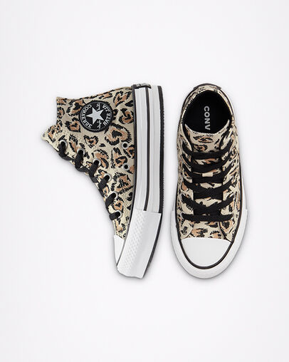 Chuck Taylor All Star Lift Platform Jungle Cats Driftwood/Black/White, Top and Side View