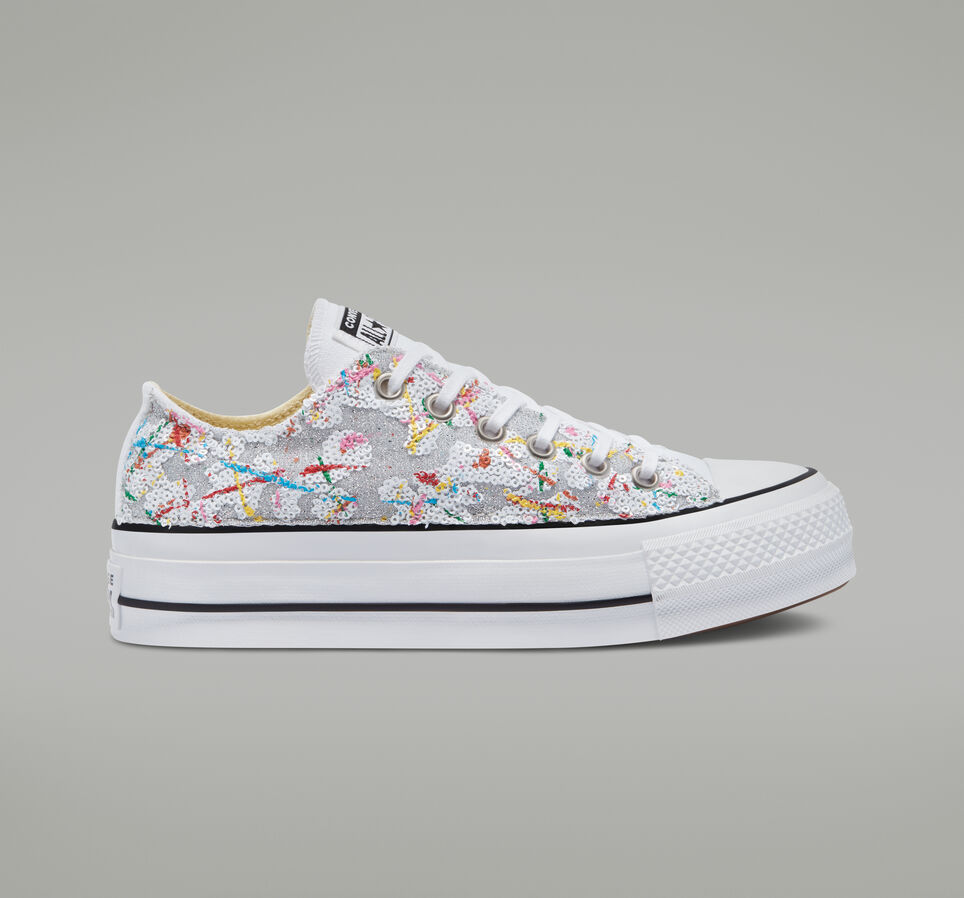 Glitter Platform Chuck Taylor All Star White Glitter Sequins Splash