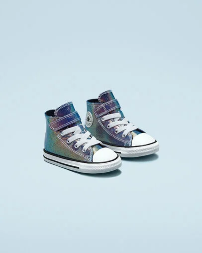 Chuck Taylor All Star Easy-On Iridescent Glitter Teal/Purple/Black/White, Angled View