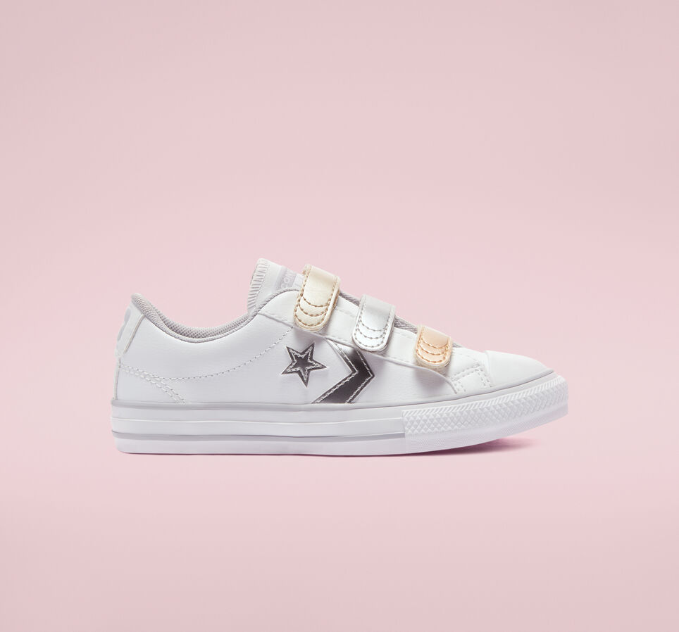 Star Player Easy-On Metallic Leather White/Gravel/Metallic