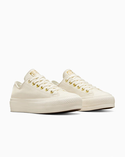 Chuck Taylor All Star Lift Platform Golden Hits Egret/Egret/Gold, Top and Side View